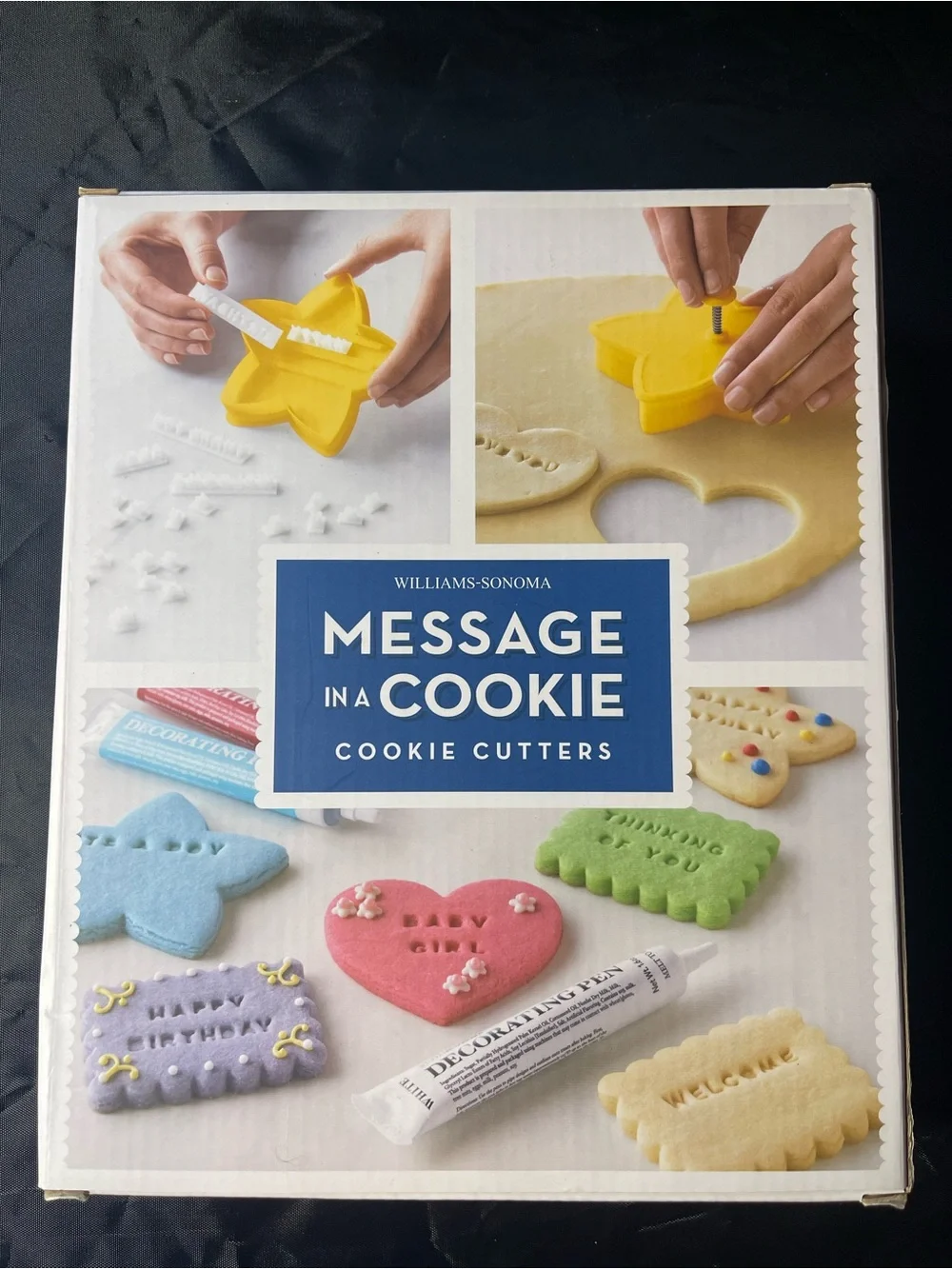 Williams Sonoma Blue and White Message Cookie Cutter Set